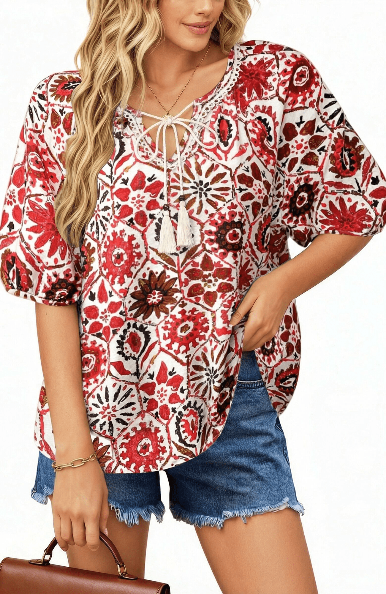 UVN Summer Tops for Women Short Sleeve V Neck Boho Casual Blouses ...