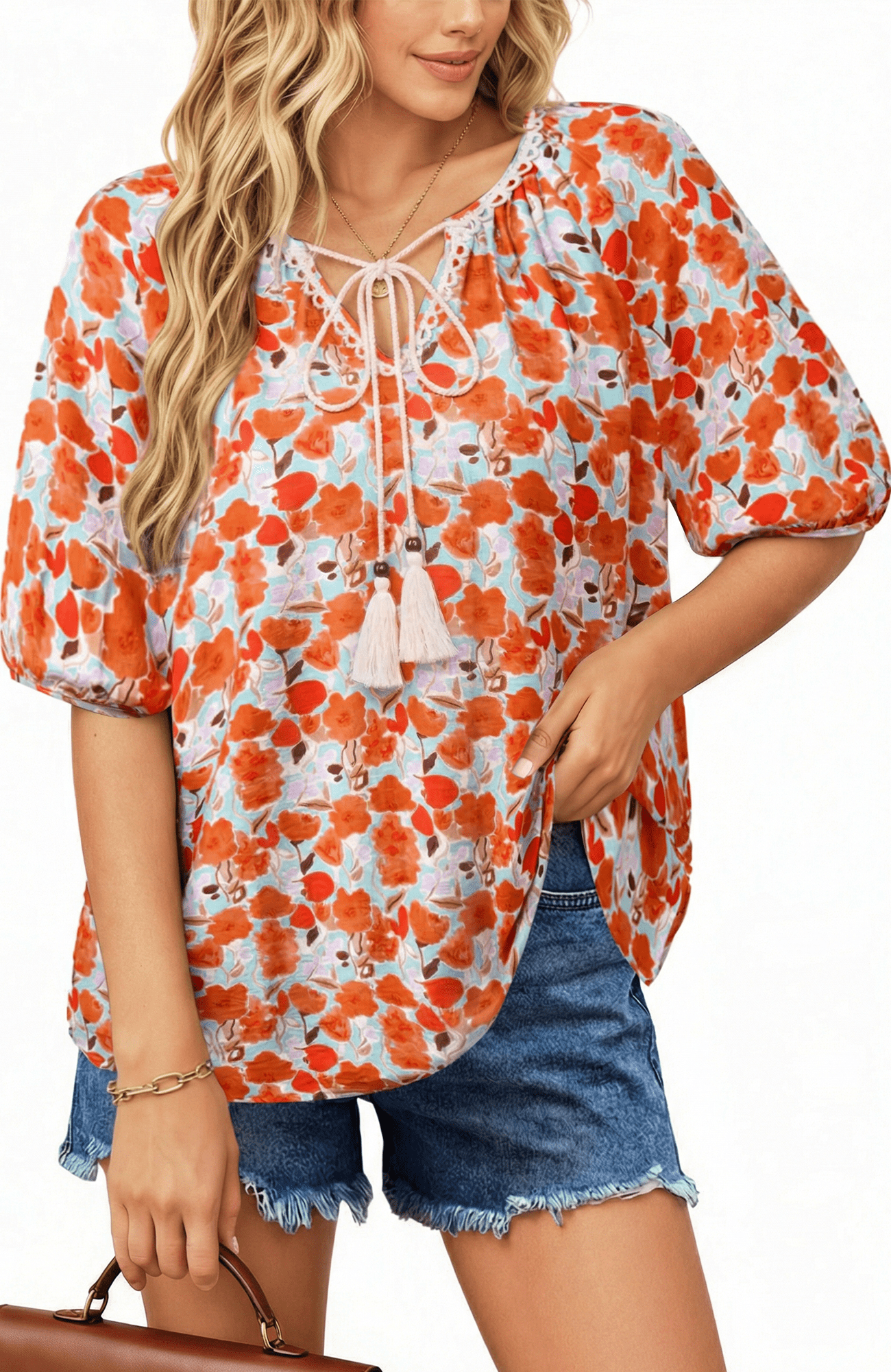 UVN Summer Tops for Women Short Sleeve V Neck Boho Casual Blouses ...