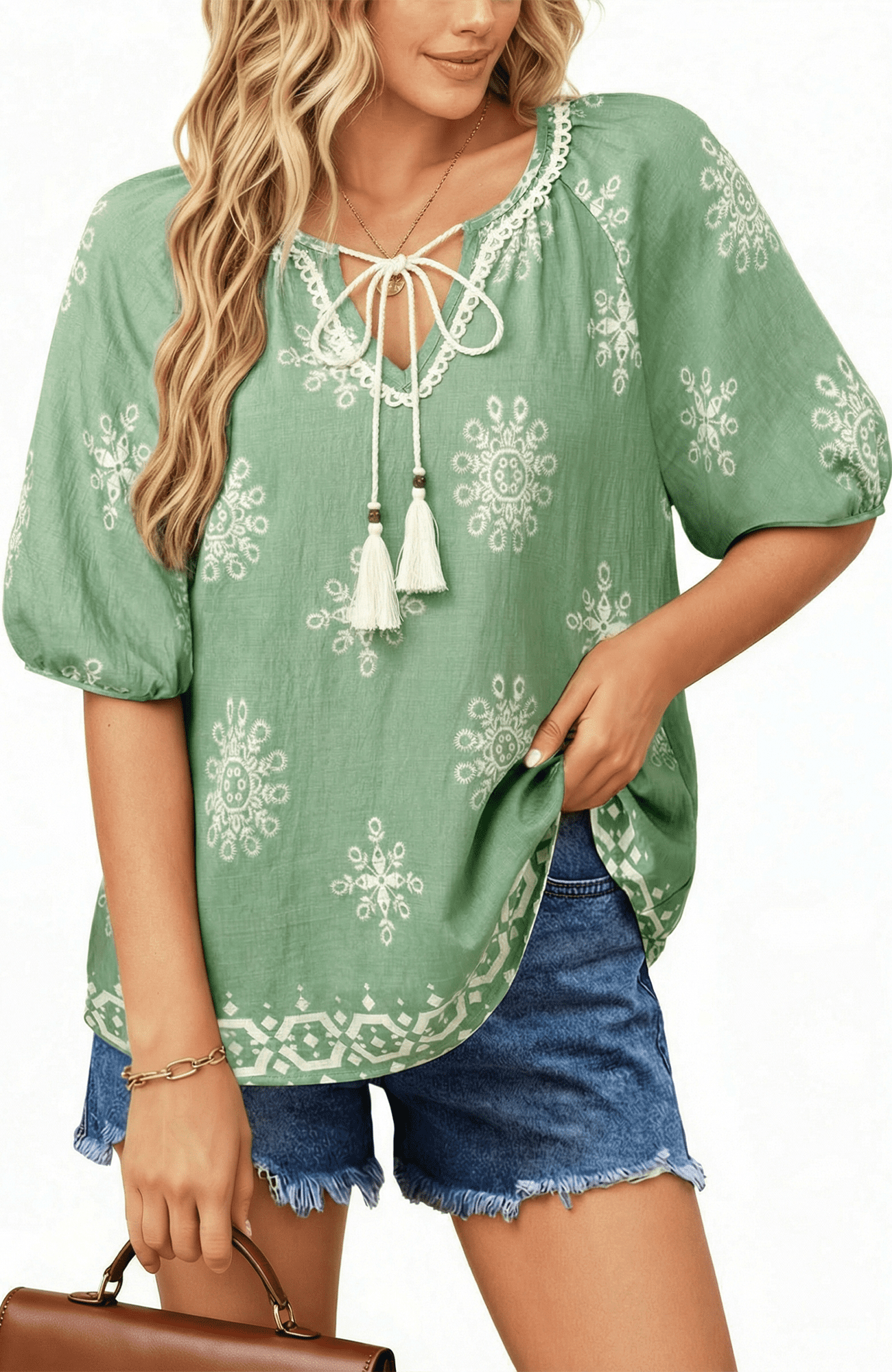 UVN Summer Tops for Women Short Sleeve V Neck Boho Casual Blouses ...