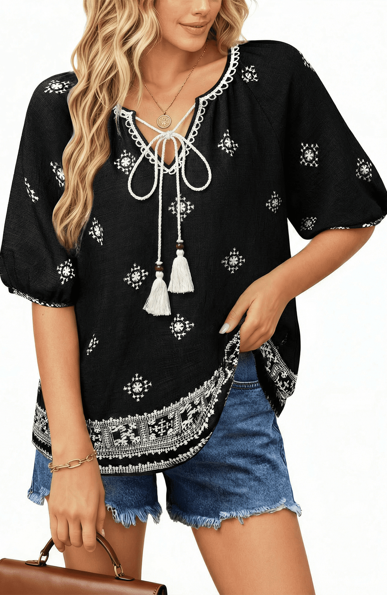 UVN Summer Tops for Women Short Sleeve V Neck Boho Casual Blouses ...