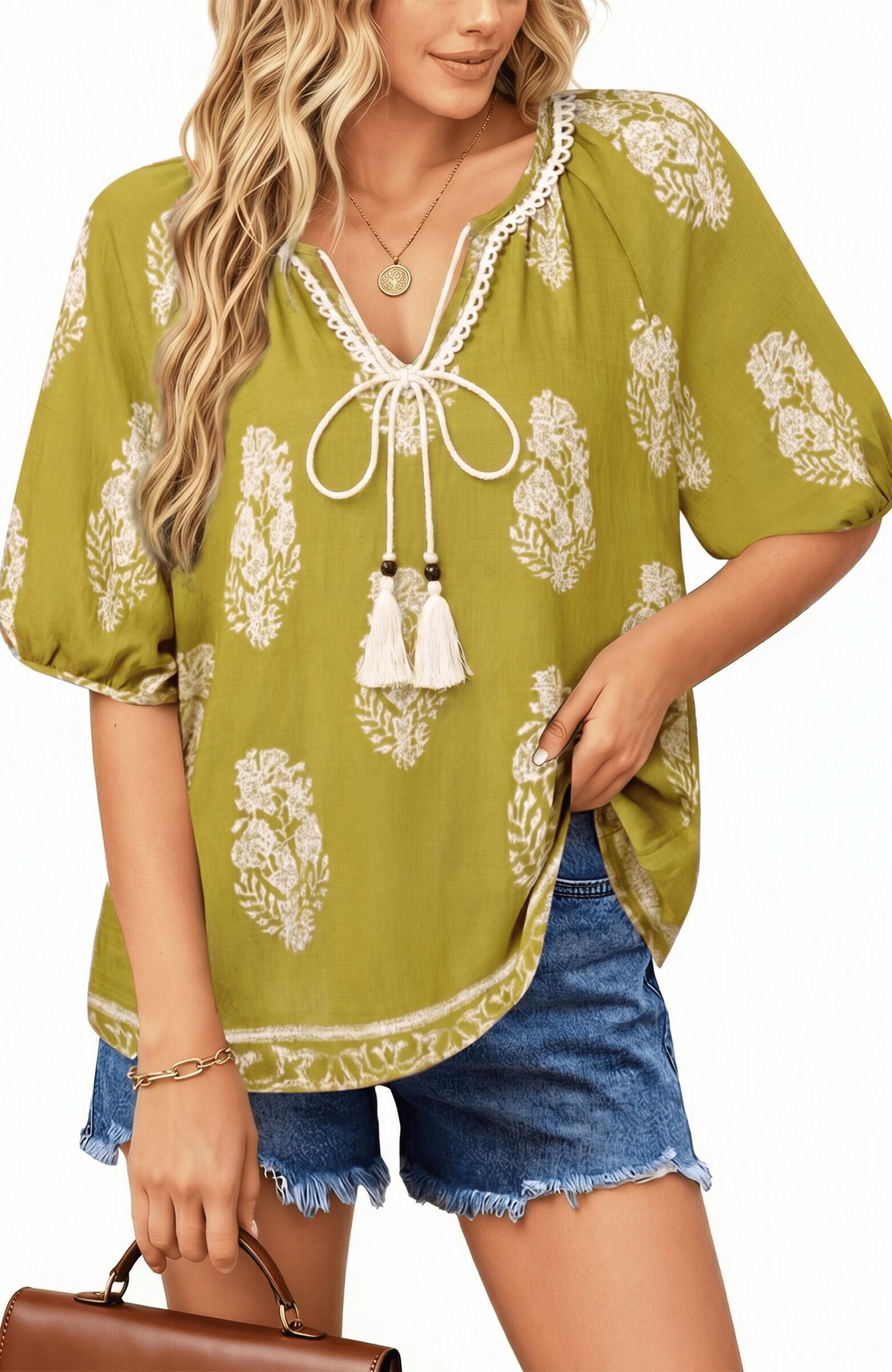 UVN Summer Tops for Women Short Sleeve V Neck Boho Casual Blouses ...