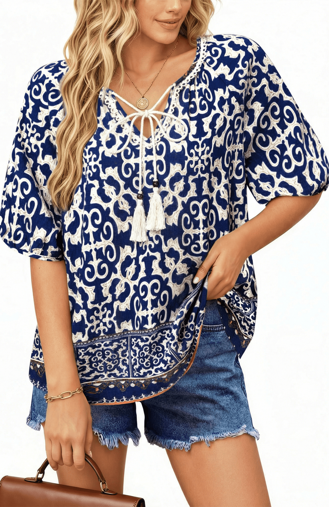 UVN Summer Tops for Women Short Sleeve V Neck Boho Casual Blouses ...