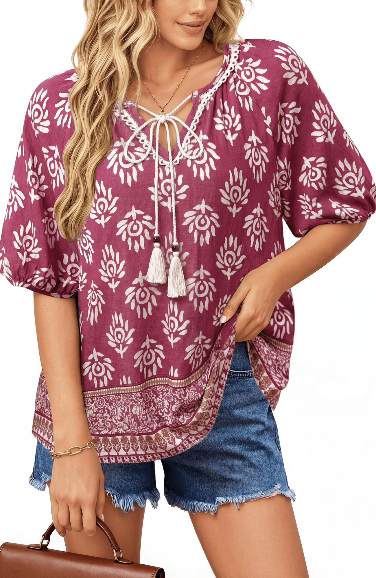 UVN Summer Tops for Women Short Sleeve V Neck Boho Casual Blouses ...