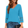 thumbnail image 1 of UVN Summer Tops for Women V Neck 3/4 Sleeve Tunic Blouses Ladies Casual Hollow Out Trendy T Shirts, 1 of 9