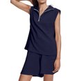 thumbnail image 1 of UVN Summer Two Piece Outfits Set for Women Short Set Half Zip Sleeveless Sweatsuits Ladies Lounge Tracksuit, 1 of 5