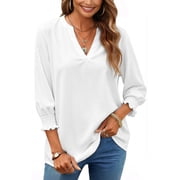 UVN Summer V Neck Womens Blouses Dressy Casual 3/4 Sleeve Shirts Ladies Tunic Tops
