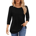 thumbnail image 1 of UVN Summer Womens Blouses Crew Neck 3/4 Sleeve with Button Shirts for Women Loose Fit Tunic Tops, 1 of 9