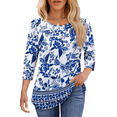 thumbnail image 1 of UVN Summer Womens Blouses Crew Neck 3/4 Sleeve with Button Shirts for Women Loose Fit Tunic Tops, 1 of 9