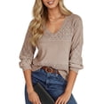 thumbnail image 1 of UVN Sweaters for Women Casual V Neck Long Sleeve Pullover Winter Lightweight Crochet Hollow Out Knit Jumper, 1 of 8