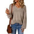 thumbnail image 1 of UVN Sweaters for Women Casual V Neck Long Sleeve Pullover Winter Lightweight Crochet Hollow Out Knit Jumper, 1 of 8