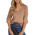 thumbnail image 1 of UVN Sweaters for Women Casual V Neck Long Sleeve Pullover Winter Lightweight Crochet Hollow Out Knit Jumper, 1 of 8