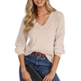 thumbnail image 1 of UVN Sweaters for Women Casual V Neck Long Sleeve Pullover Winter Lightweight Crochet Hollow Out Knit Jumper, 1 of 8