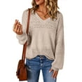 thumbnail image 1 of UVN Sweaters for Women Casual V Neck Long Sleeve Pullover Winter Lightweight Crochet Hollow Out Knit Jumper, 1 of 8