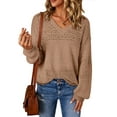 thumbnail image 1 of UVN Sweaters for Women Casual V Neck Long Sleeve Pullover Winter Lightweight Crochet Hollow Out Knit Jumper, 1 of 7