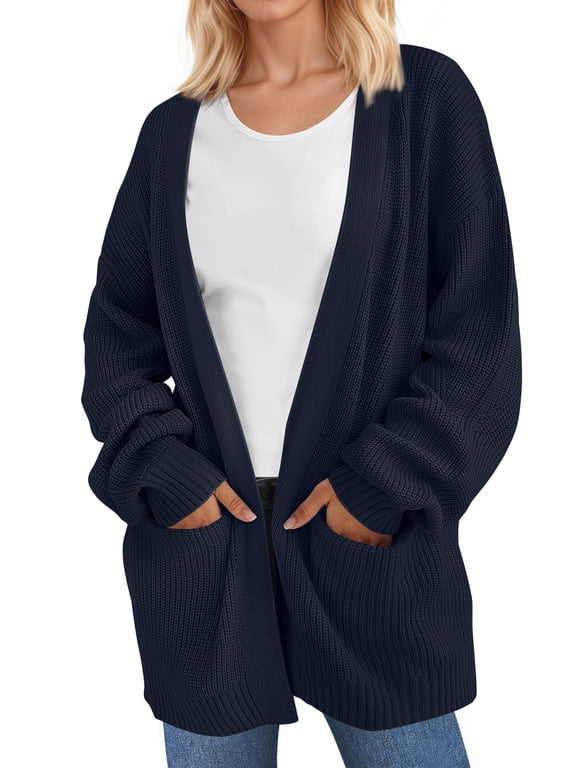 Sweaters for Women Fall Winter Open Front Cardigans Long Sleeve Oversized Casual Soft Knit Outerwear Coats with Pockets