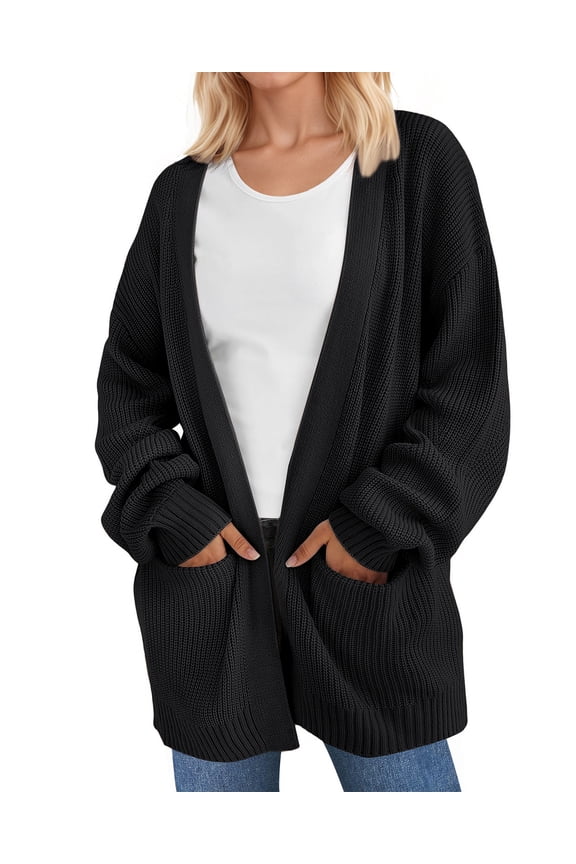 Sweaters for Women Fall Winter Open Front Cardigans Long Sleeve Oversized Casual Soft Knit Outerwear Coats with Pockets