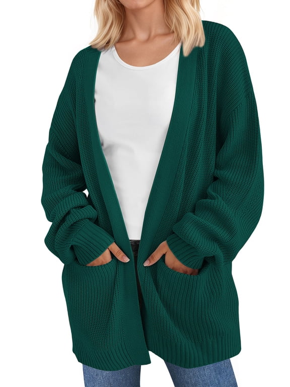 Sweaters for Women Fall Winter Open Front Cardigans Long Sleeve Oversized Casual Soft Knit Outerwear Coats with Pockets