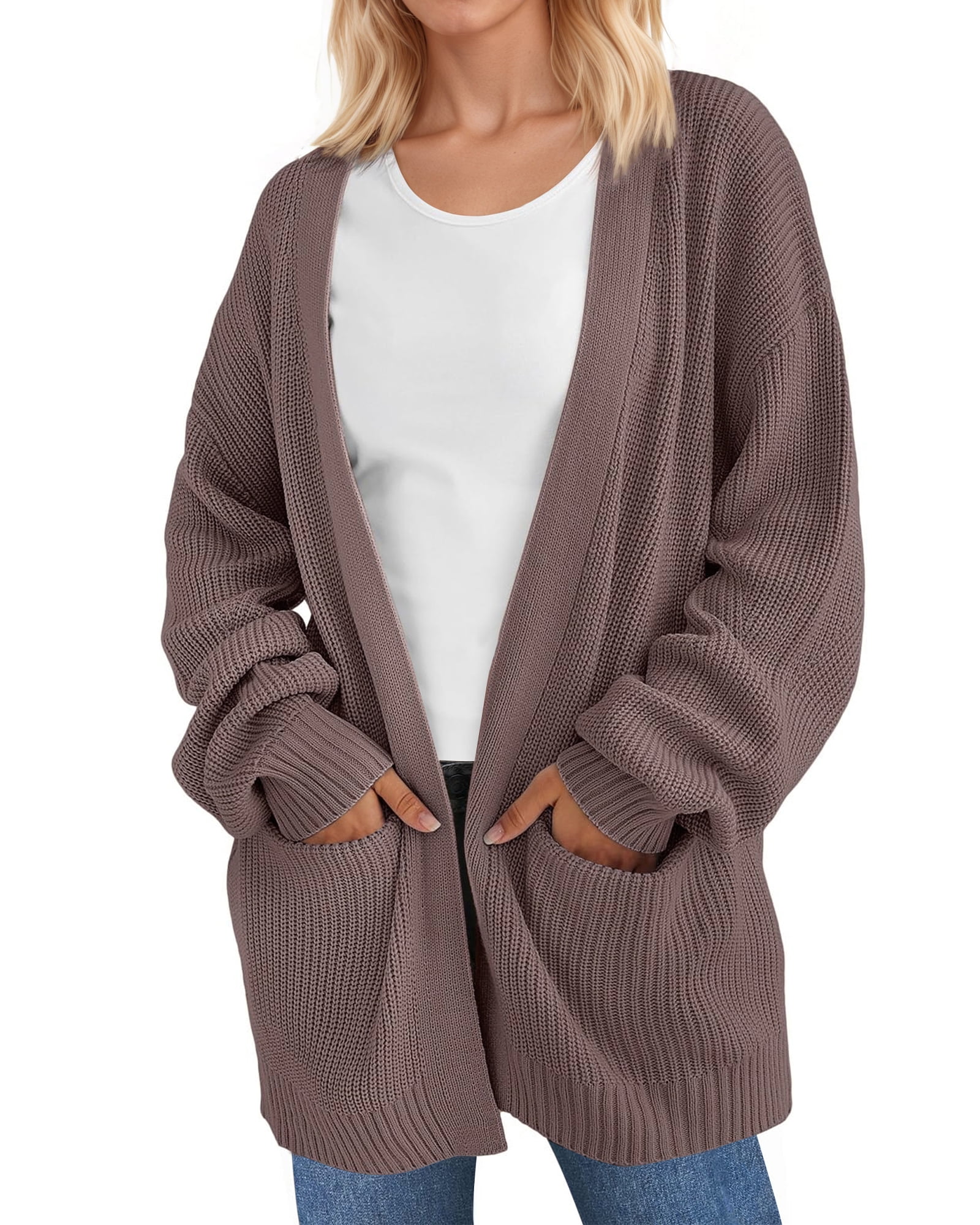 Sweaters for Women Fall Winter Open Front Cardigans Long Sleeve Oversized Casual Soft Knit Outerwear Coats with Pockets