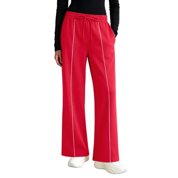UVN Sweatpants for Women Casual Wide Leg Baggy Pants Straight Long Trousers High Waist Drawstring Workout Pants with Pockets