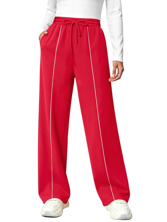 Sweatpants for Women Casual Wide Leg Baggy Pants Straight Long Trousers High Waist Drawstring Workout Pants with Pockets