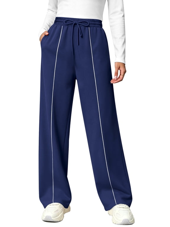 Sweatpants for Women Casual Wide Leg Baggy Pants Straight Long Trousers High Waist Drawstring Workout Pants with Pockets