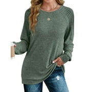 UVN Sweatshirt for Women Crewneck Pleated Long Sleeve Shirts Tunic Tops