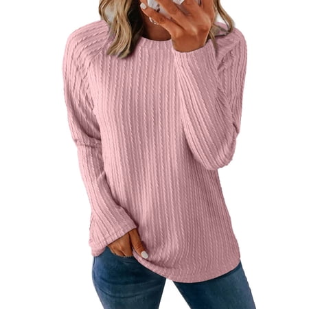 UVN Sweatshirts For women Long Sleeve Shirts Ladies Fall Crewneck Pullovers Casual Knit Tops