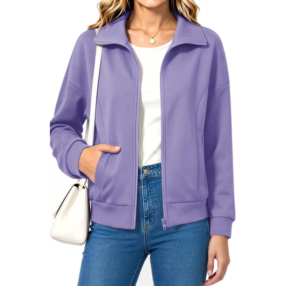 UVN Sweatshirts Jackets for Women Long Sleeve Lapel Zip Up Coats Ladies Trendy Fall Casual Outerwear Tops with Pockets