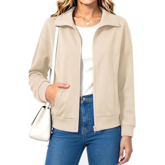 UVN Sweatshirts Jackets for Women Long Sleeve Lapel Zip Up Coats Ladies Trendy Fall Casual Outerwear Tops with Pockets