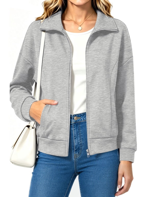Sweatshirts Jackets for Women Long Sleeve Lapel Zip Up Coats Ladies Trendy Fall Casual Outerwear Tops with Pockets