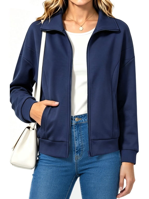 Sweatshirts Jackets for Women Long Sleeve Lapel Zip Up Coats Ladies Trendy Fall Casual Outerwear Tops with Pockets