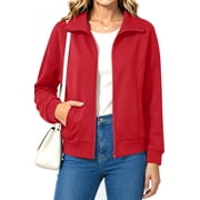 Sweatshirts Jackets for Women Long Sleeve Lapel Zip Up Coats Ladies Trendy Fall Casual Outerwear Tops with Pockets