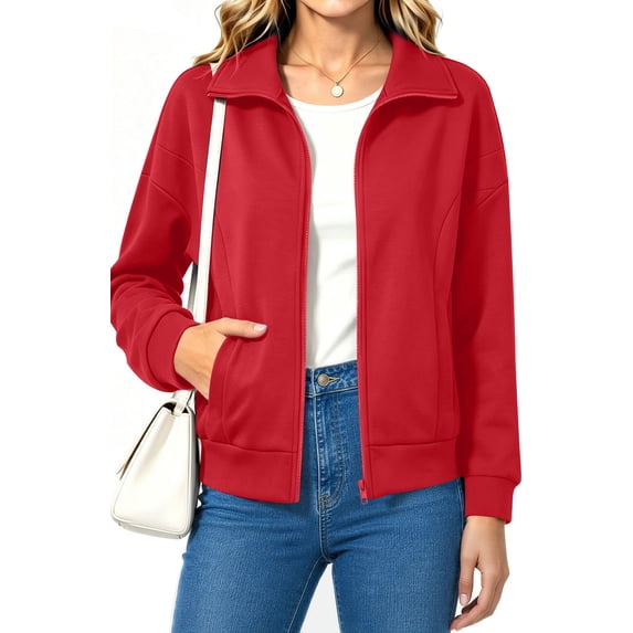 UVN Sweatshirts Jackets for Women Long Sleeve Lapel Zip Up Coats Ladies Trendy Fall Casual Outerwear Tops with Pockets
