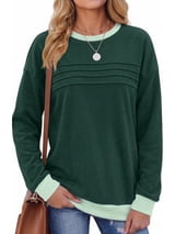 UVN Sweatshirts for Women Casual Long Sleeve Shirts Loose Fit Pleated Front Crewneck Tunic Tops