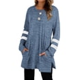 thumbnail image 1 of UVN Sweatshirts for Women Colorblock Striped Long Sleeve Shirts Tunic with Pockets Side Split Pullover Tops, 1 of 6