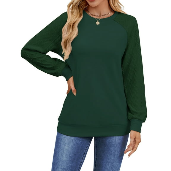 UVN Sweatshirts for Women Crewneck Cable Knit Sleeve Sweaters Casual Fall Tunic Tops