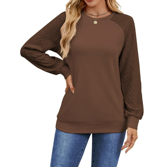 UVN Sweatshirts for Women Crewneck Cable Knit Sleeve Sweaters Casual Fall Tunic Tops