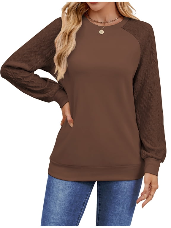 Sweatshirts for Women Crewneck Cable Knit Sleeve Sweaters Casual Fall Tunic Tops