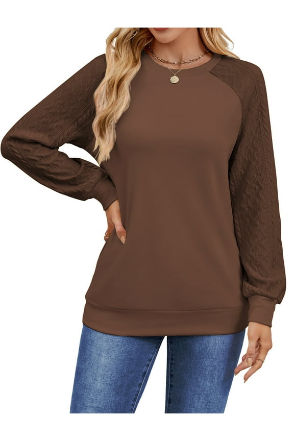 Sweatshirts for Women Crewneck Cable Knit Sleeve Sweaters Casual Fall Tunic Tops