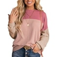 thumbnail image 1 of UVN Sweatshirts for Women Crewneck Casual Long Sleeve Blouse Color Block Loose Tops, 1 of 9