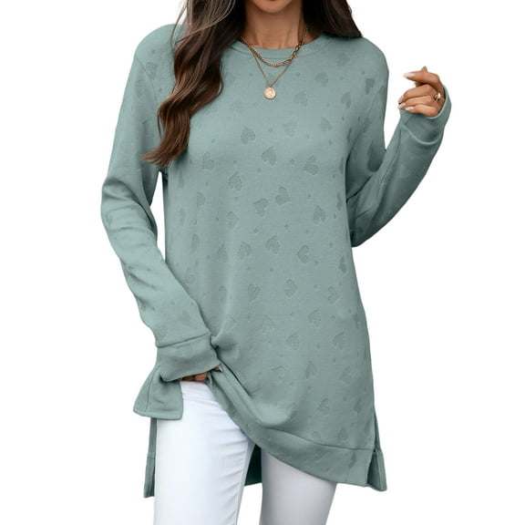UVN Sweatshirts for Women Crewneck Long Sleeve Shirts Dressy Heart Patchwork Side Split Tops