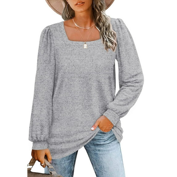 UVN Sweatshirts for Women Square Neck Long Sleeve Shirts Casual Tunic Tops