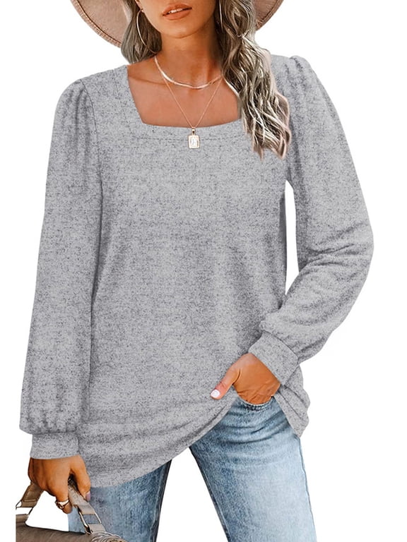 Sweatshirts for Women Square Neck Long Sleeve Shirts Casual Tunic Tops