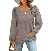 UVN Sweatshirts for Women Square Neck Long Sleeve Shirts Casual Tunic Tops