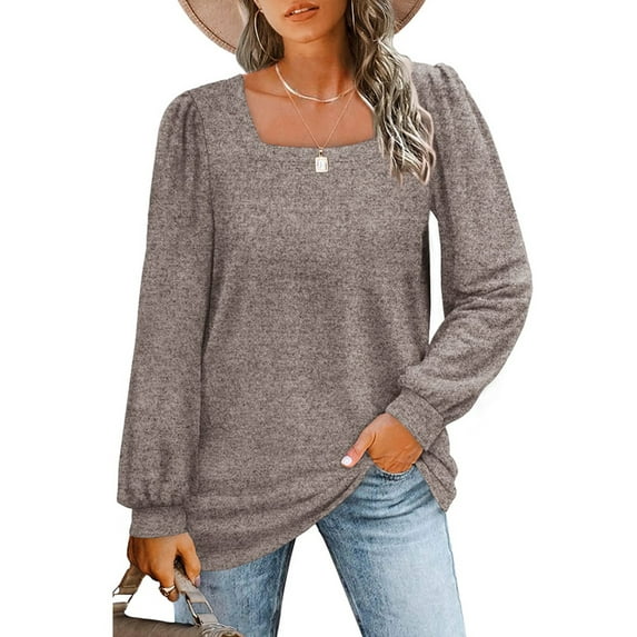 UVN Sweatshirts for Women Square Neck Long Sleeve Shirts Casual Tunic Tops