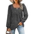 thumbnail image 1 of UVN Sweatshirts for Women Square Neck Long Sleeve Shirts Casual Tunic Tops, 1 of 7