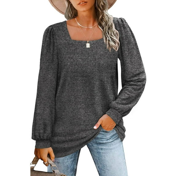 UVN Sweatshirts for Women Square Neck Long Sleeve Shirts Casual Tunic Tops