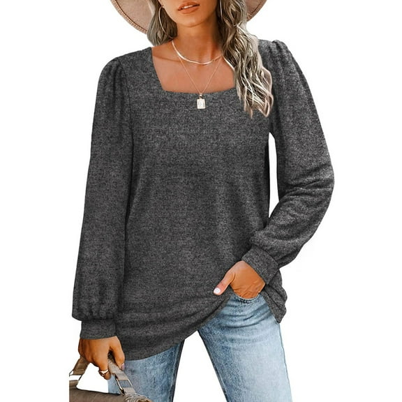 UVN Sweatshirts for Women Square Neck Long Sleeve Shirts Casual Tunic Tops