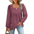 thumbnail image 1 of UVN Sweatshirts for Women Square Neck Long Sleeve Shirts Casual Tunic Tops, 1 of 7