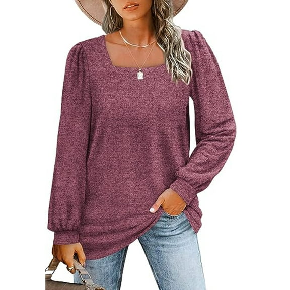 UVN Sweatshirts for Women Square Neck Long Sleeve Shirts Casual Tunic Tops